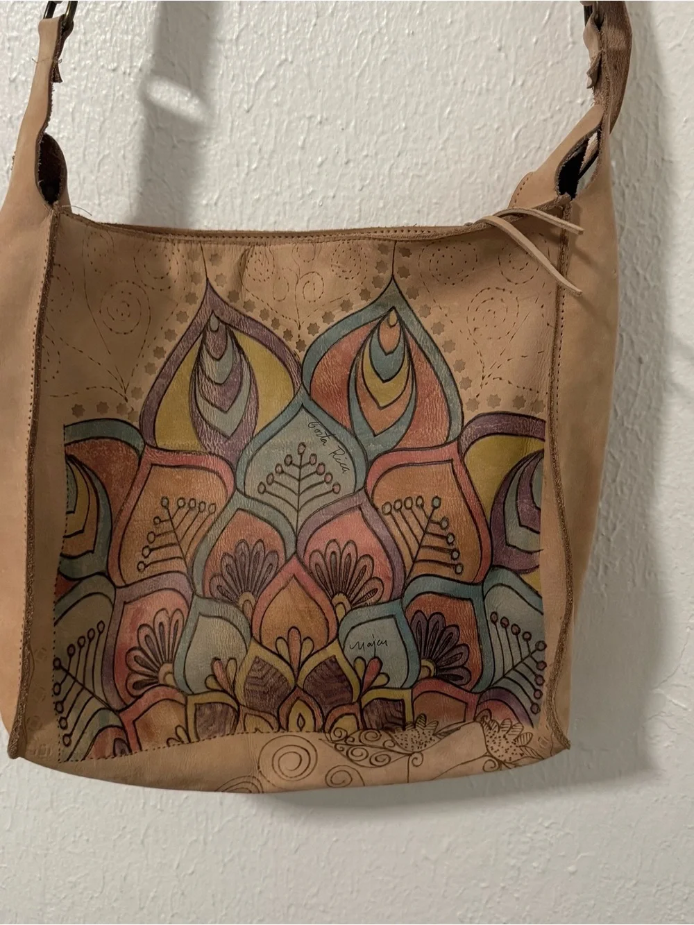 Tan Floral Mandala Print One Side Shoulder Bag with Multicolor Print Boho Costa